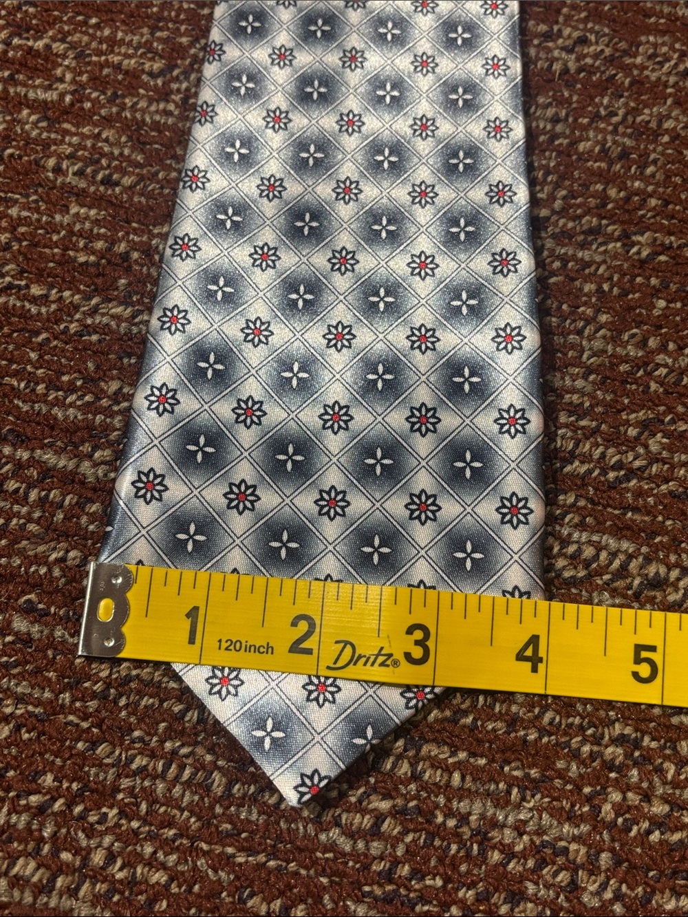 Men’s satin shiny silver grey floral geometric print wide vintage dressy necktie - Picture 6 of 10